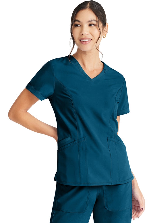 Inspira Flex IP790A V-Neck Top Caribbean Blue Model Image Front | Inspira