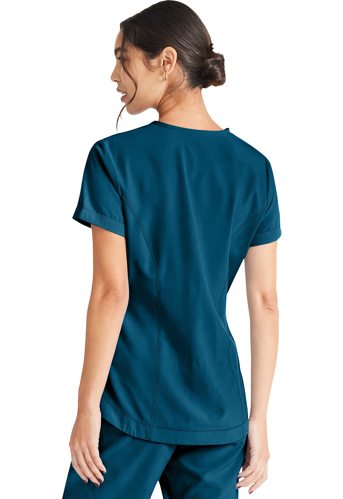 Inspira Flex IP790A V-Neck Top Caribbean Blue Model Image Back | Inspira