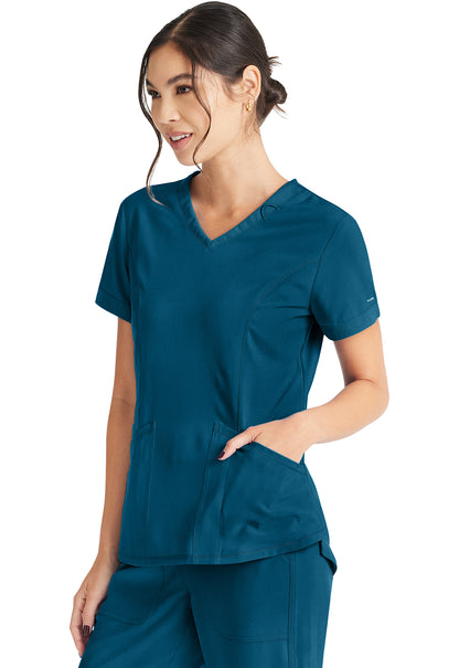 Inspira Flex IP790A V-Neck Top Caribbean Blue Model Image Right Side | Inspira