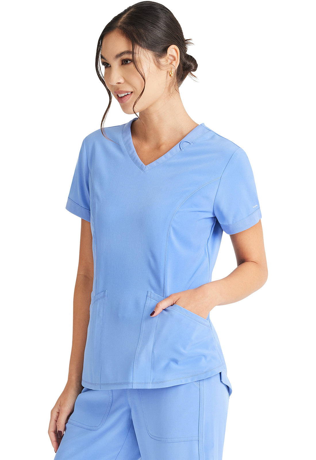 Inspira Flex IP790A V-Neck Top Ciel Model Image Right Side | Inspira