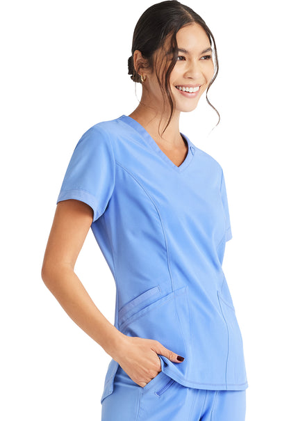 Inspira Flex IP790A V-Neck Top Ciel Model Image Left Side | Inspira