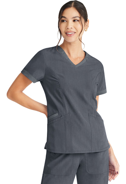 Inspira Flex IP790A V-Neck Top Heather Pewter Model Image Front | Inspira