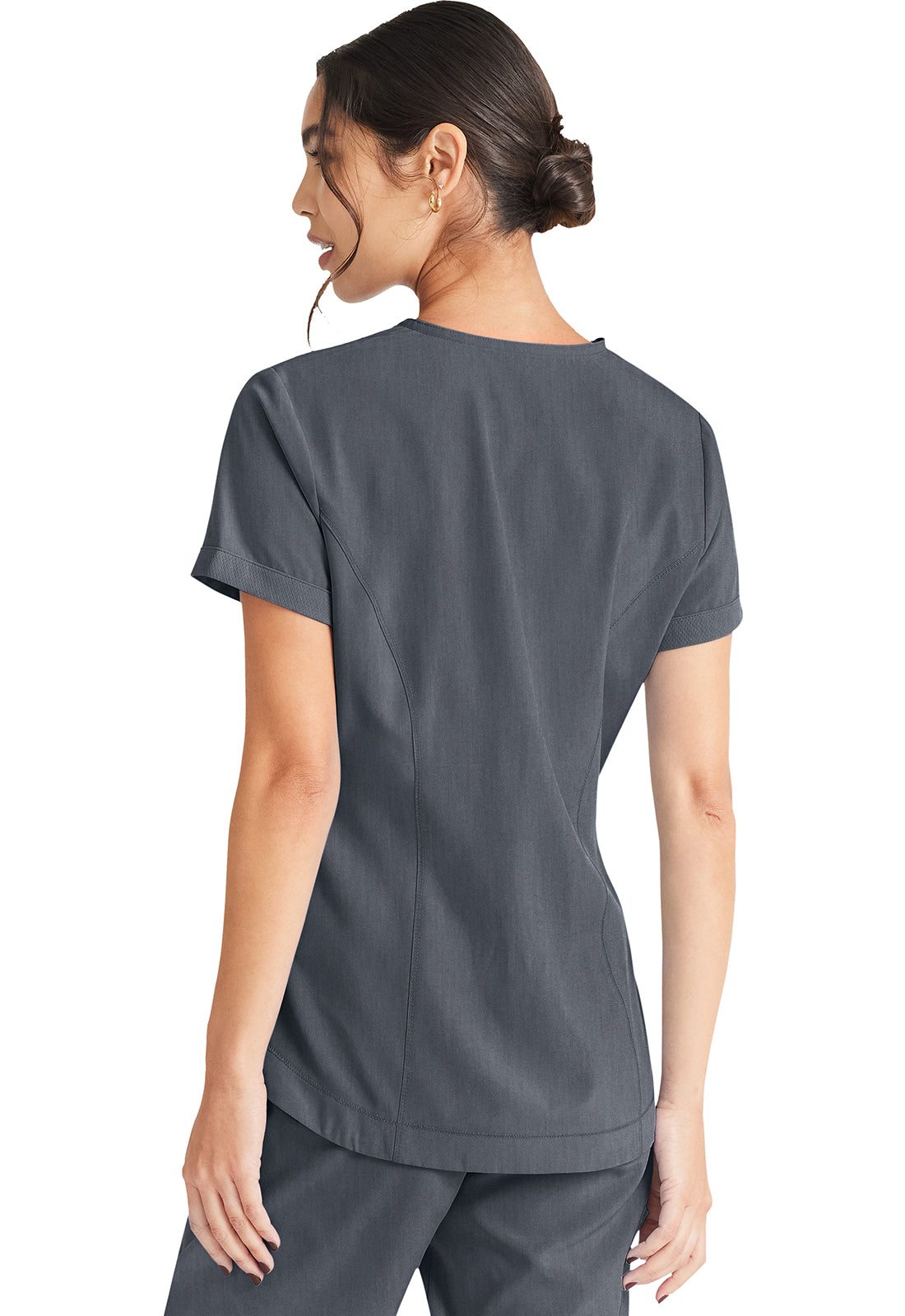 Inspira Flex IP790A V-Neck Top Heather Pewter Model Image Back | Inspira