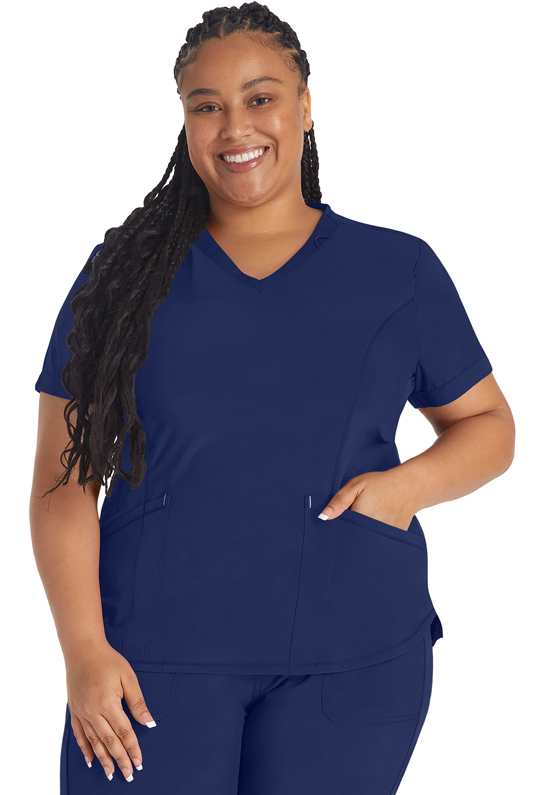 Inspira Flex IP790A V-Neck Top Navy Model Image Front | Inspira