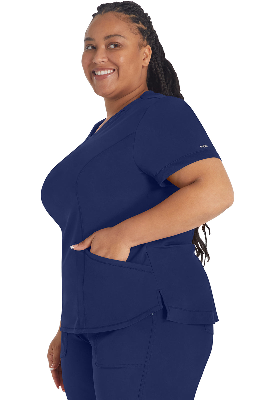 Inspira Flex IP790A V-Neck Top Navy Model Image Right Side | Inspira