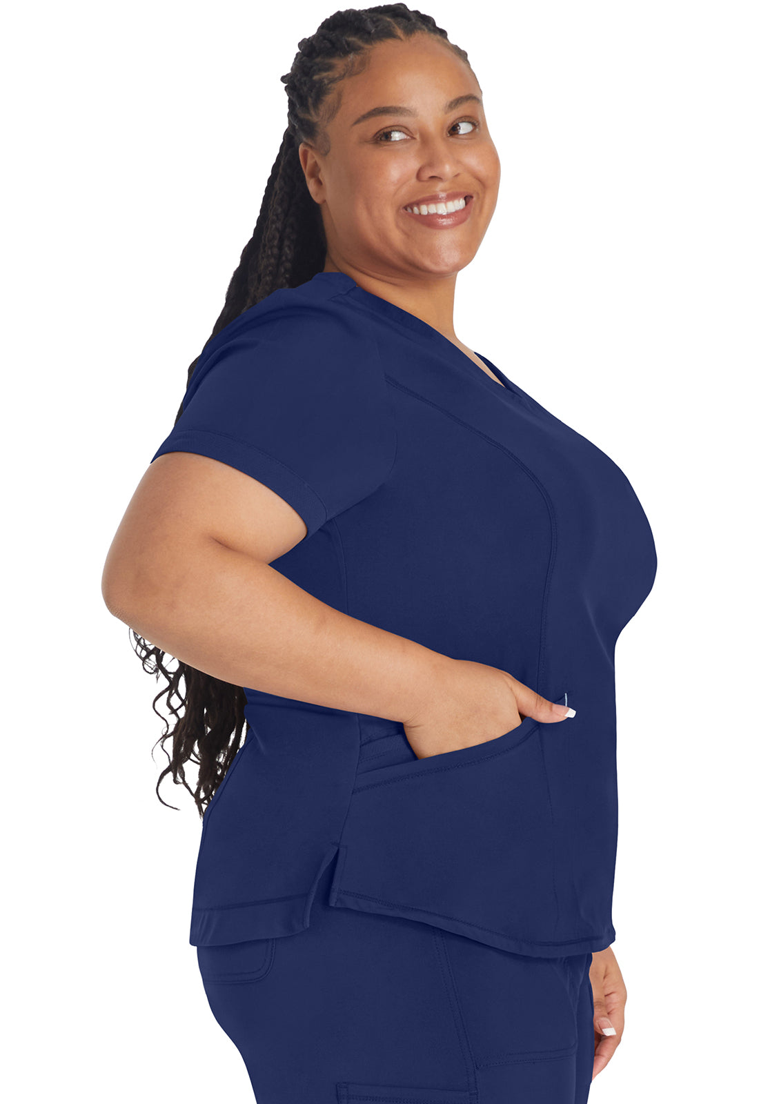 Inspira Flex IP790A V-Neck Top Navy Model Image Left Side | Inspira