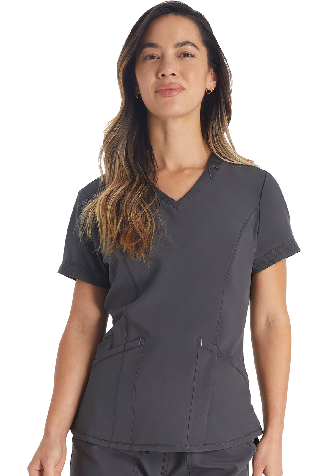 Inspira Flex IP790A V-Neck Top Pewter Model Image Front | Inspira