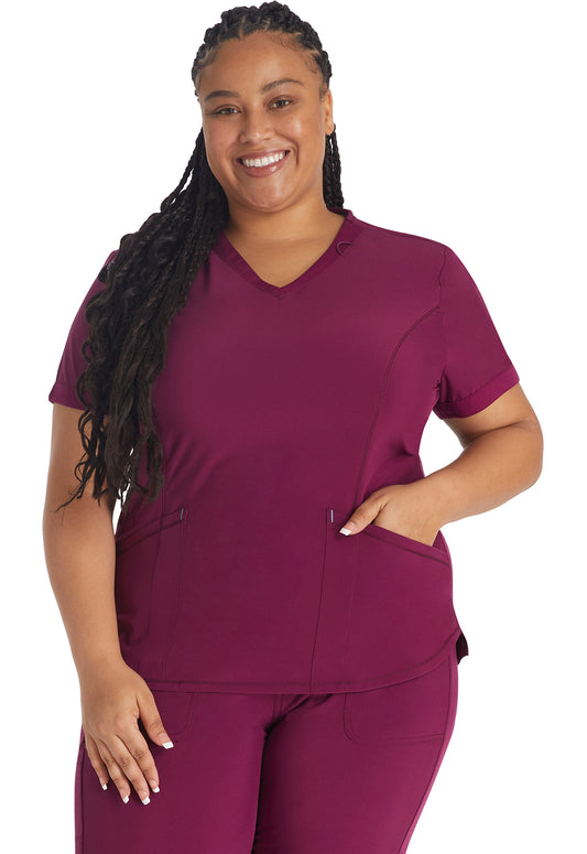 Inspira Flex IP790A V-Neck Top Wine Model Image Front | Inspira