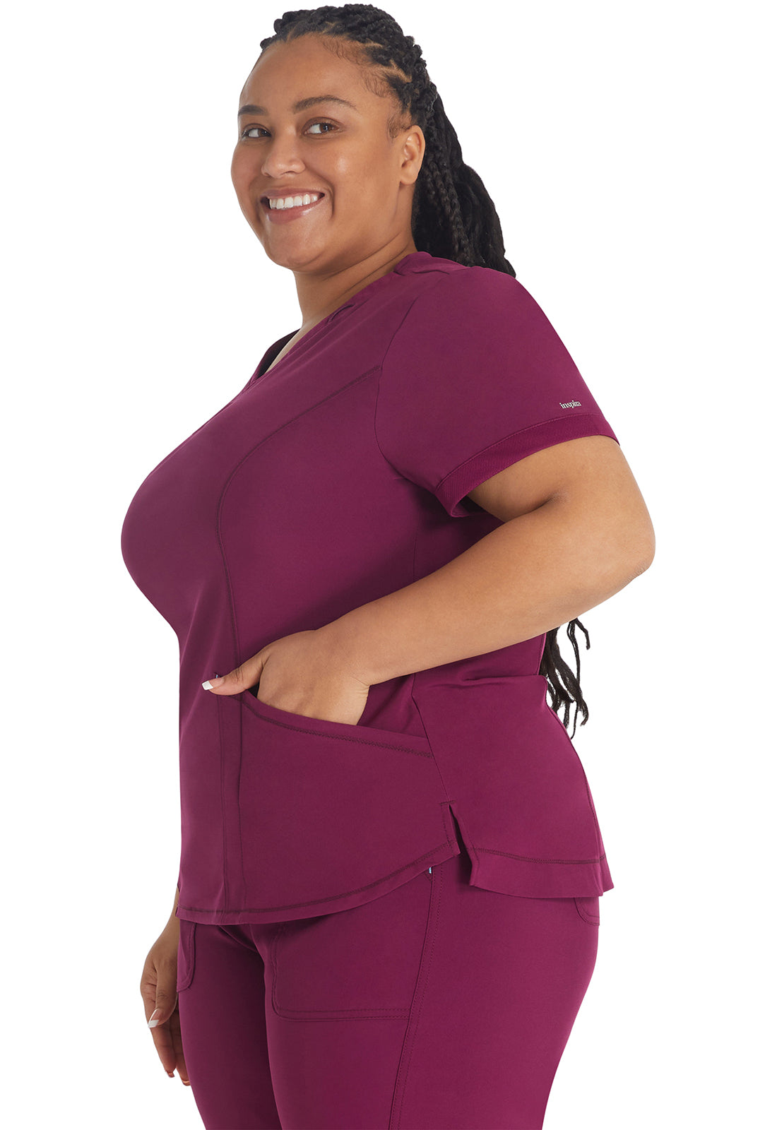 Inspira Flex IP790A V-Neck Top Wine Model Image Right Side | Inspira