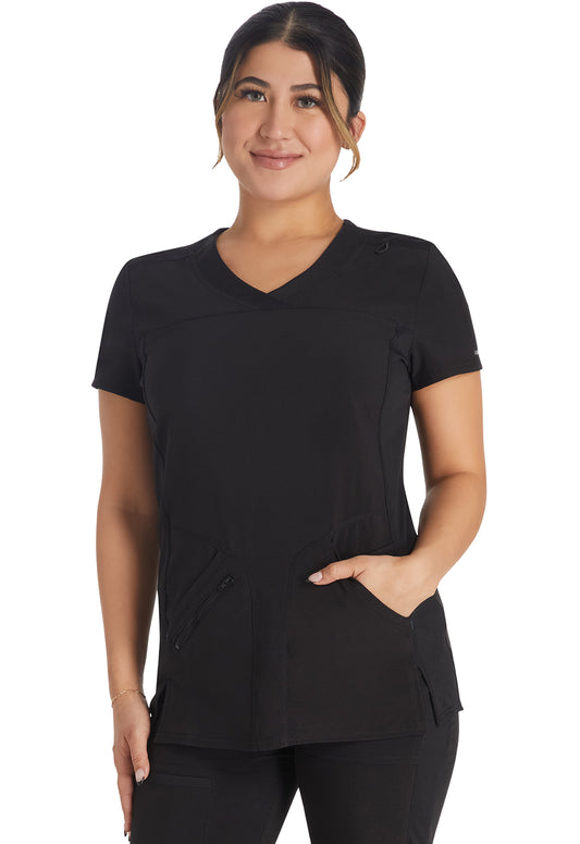 Inspira Flex IP845A Crossover V-Neck Top Black Model Image Front | Inspira