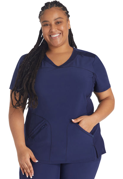 Inspira Flex IP845A Crossover V-Neck Top Navy Model Image Front | Inspira