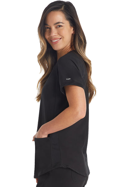 Inspira Flex IP849A Henley Top Black Model Image Right Side | Inspira