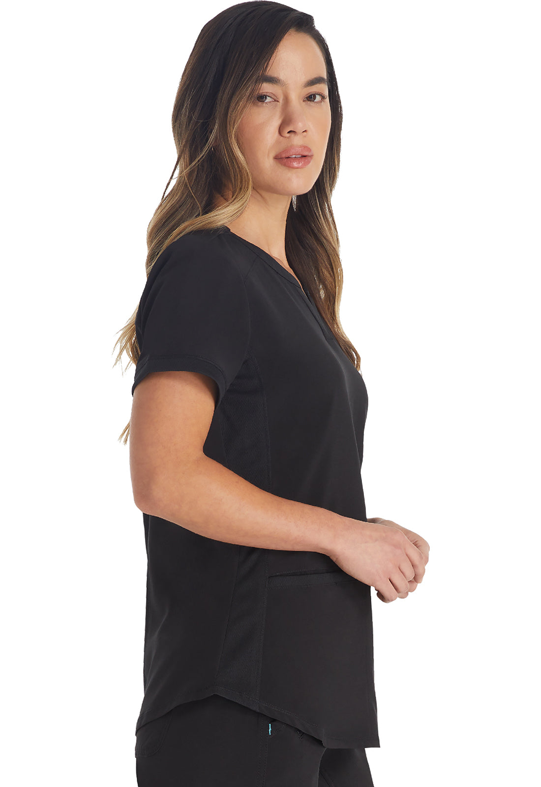 Inspira Flex IP849A Henley Top Black Model Image Left Side | Inspira