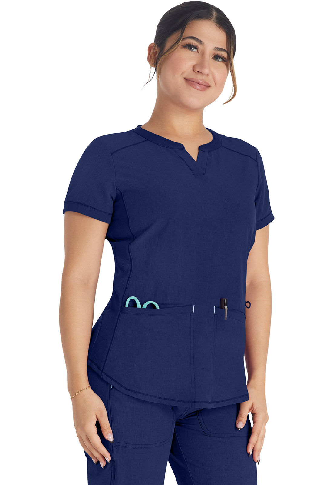 Inspira Flex IP849A Henley Top Navy Model Image Front | Inspira