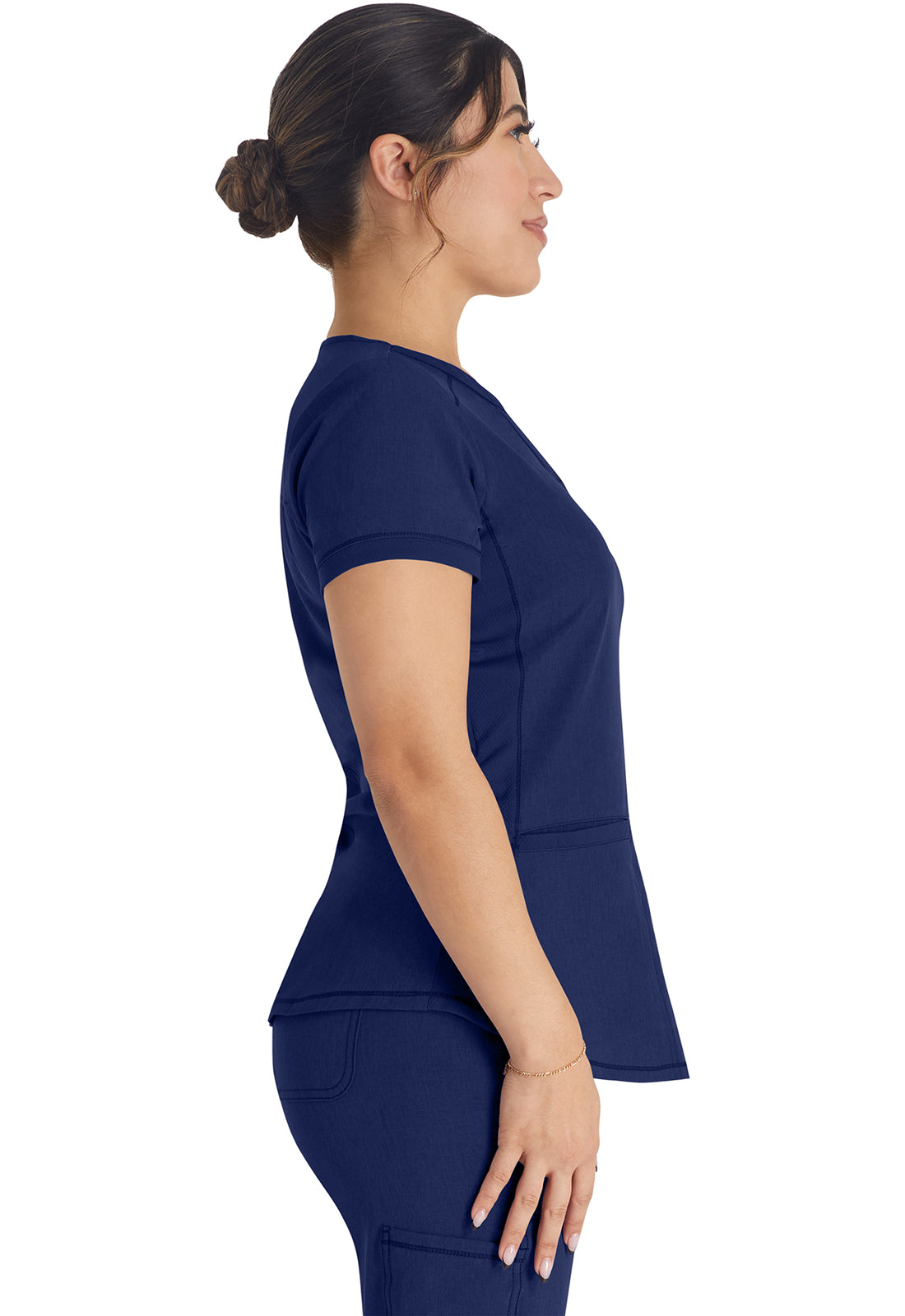 Inspira Flex IP849A Henley Top Navy Model Image Left Side | Inspira