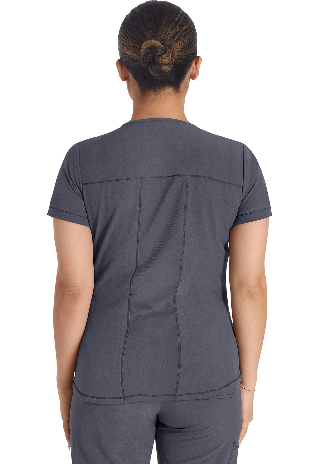 Inspira Flex IP849A Henley Top Pewter Model Image Back | Inspira