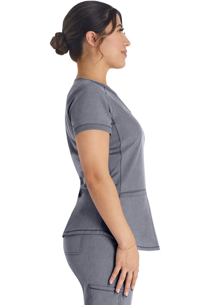 Inspira Flex IP849A Henley Top Pewter Model Image Left Side | Inspira