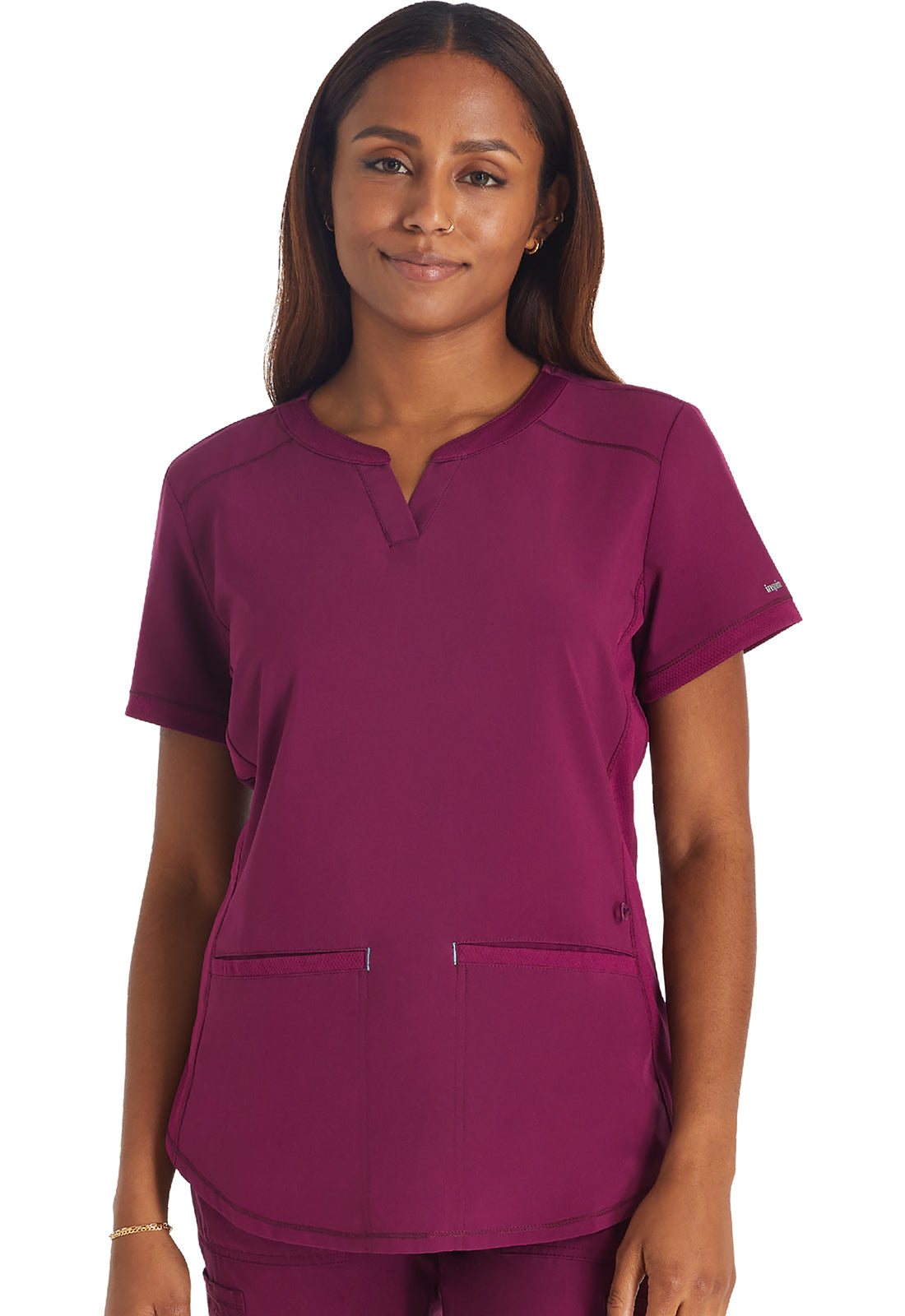 Inspira Flex IP849A Henley Top Wine Model Image Front | Inspira