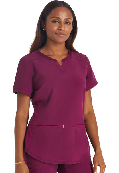 Inspira Flex IP849A Henley Top Wine Model Image Left Side | Inspira