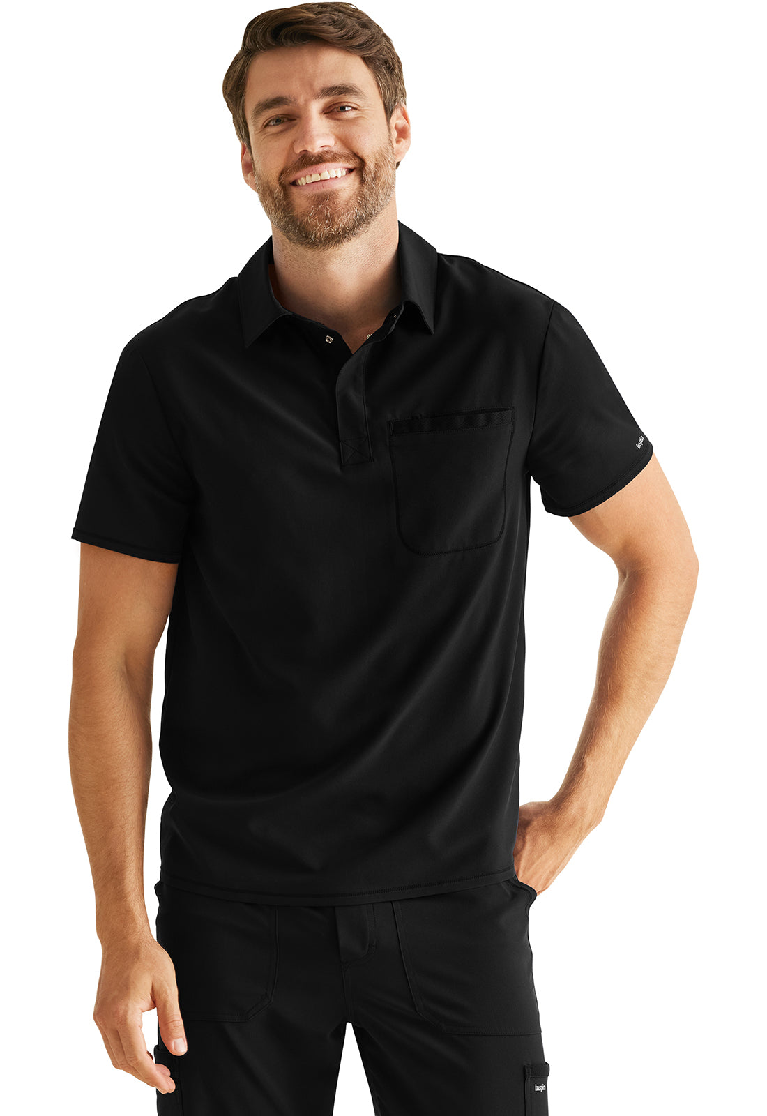 Inspira Flex IP855A Men's Polo Shirt Black Model Image Front | Inspira