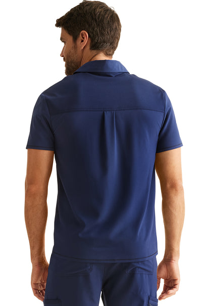 Inspira Flex IP855A Men's Polo Shirt Navy Model Image Back | Inspira