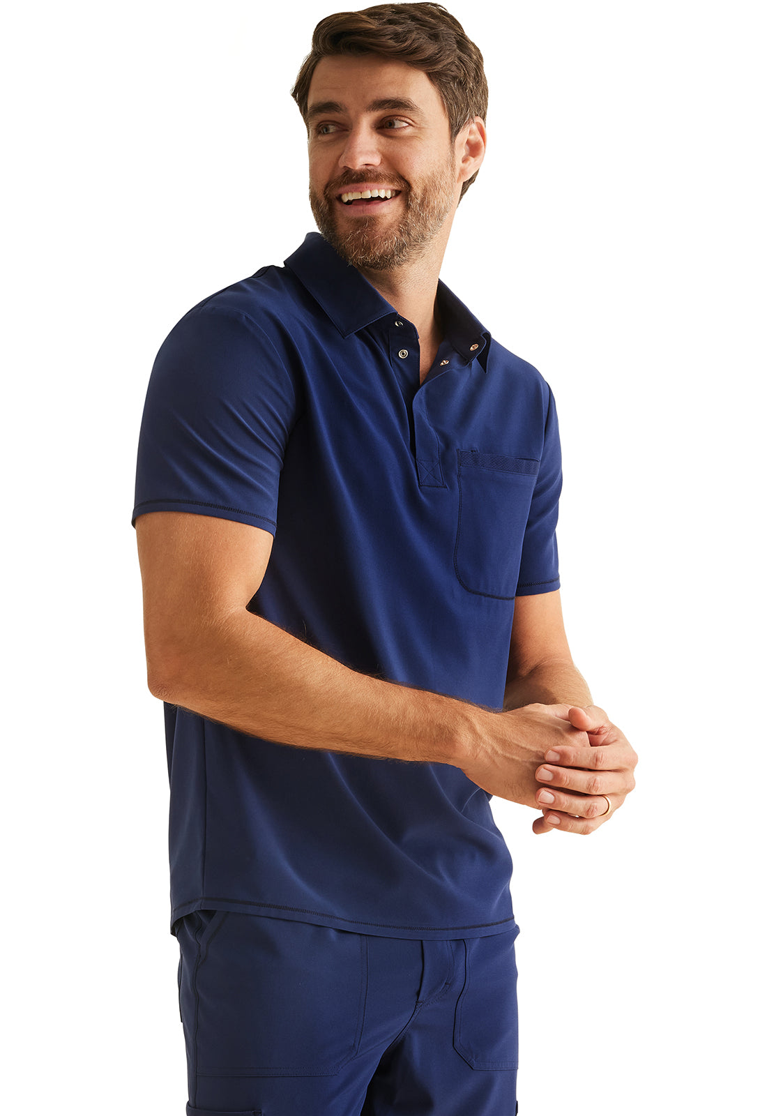 Inspira Flex IP855A Men's Polo Shirt Navy Model Image Left Side | Inspira