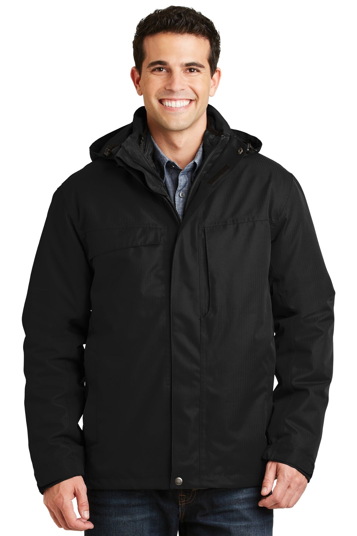 Port Authority Herringbone 3-in-1 Parka. J302 Black