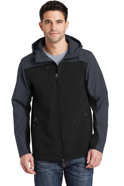 Port Authority Hooded Core Soft Shell Jacket. J335 Black/ Battleship Grey