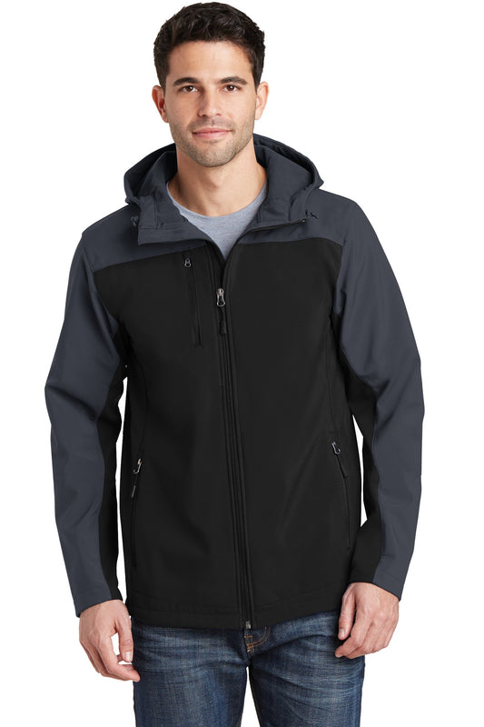 Port Authority Hooded Core Soft Shell Jacket. J335 Black/ Battleship Grey