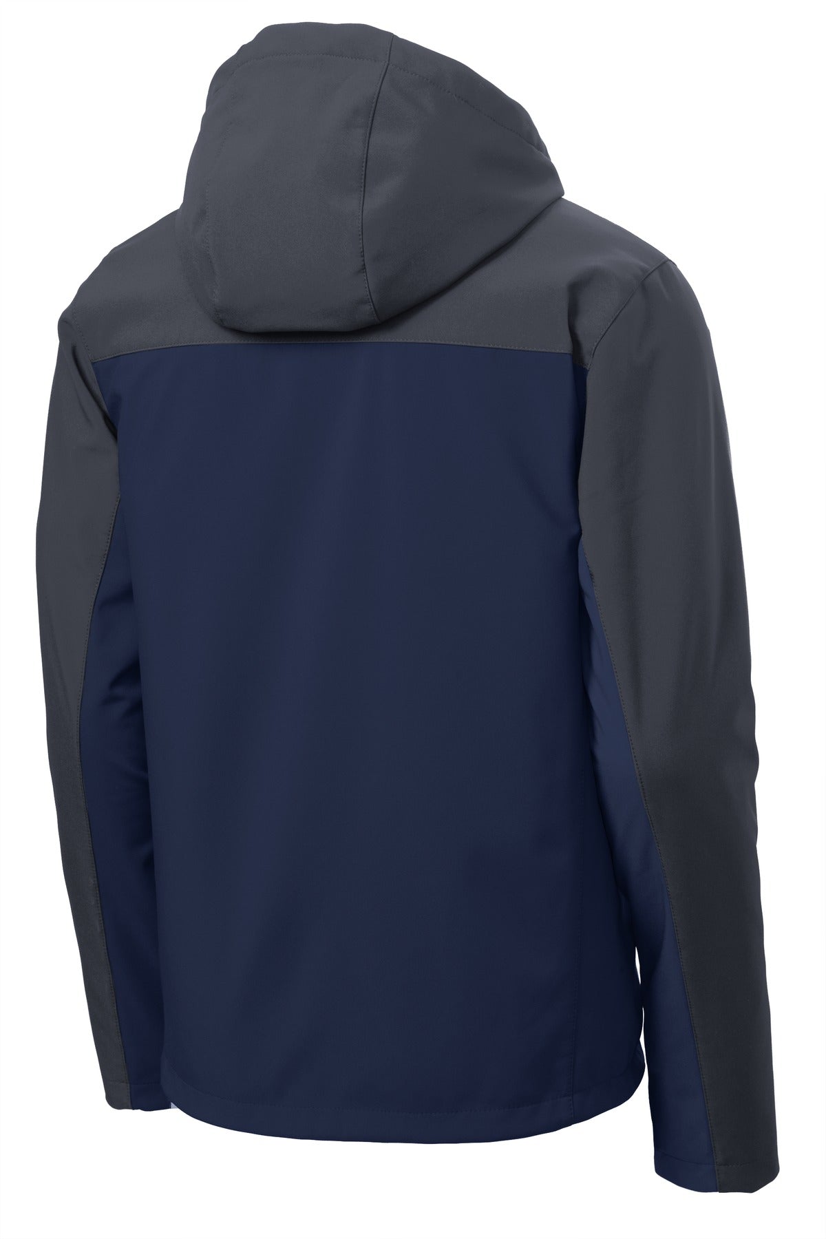 Port Authority Hooded Core Soft Shell Jacket. J335 Dress Blue Navy/ Battleship Grey