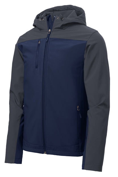 Port Authority Hooded Core Soft Shell Jacket. J335 Dress Blue Navy/ Battleship Grey