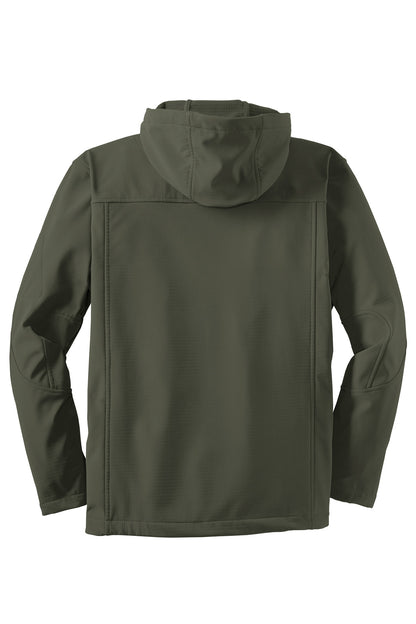 Port Authority Textured Hooded Soft Shell Jacket. J706 Mineral Green/ Soft Orange