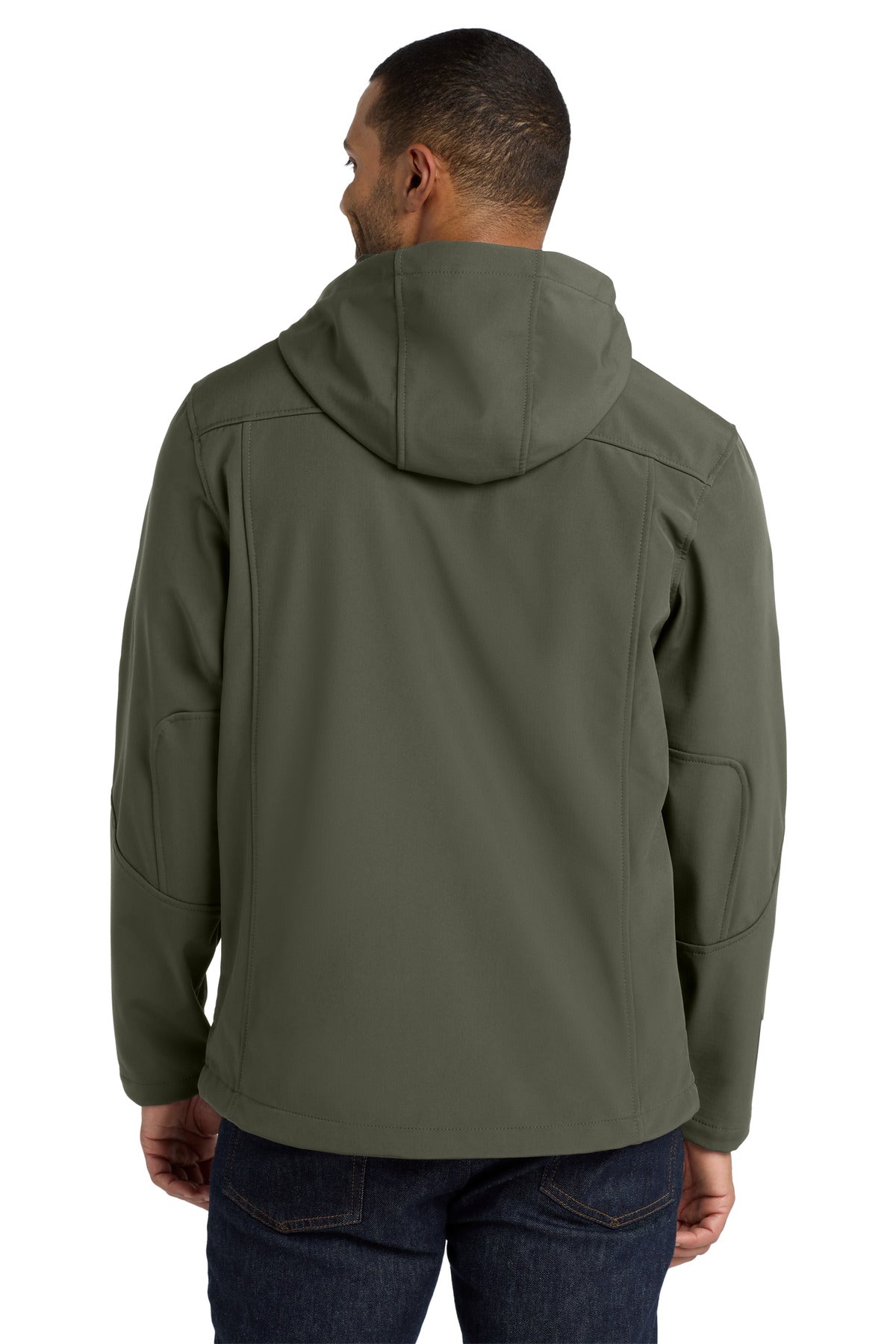 Port Authority Textured Hooded Soft Shell Jacket. J706 Mineral Green/ Soft Orange