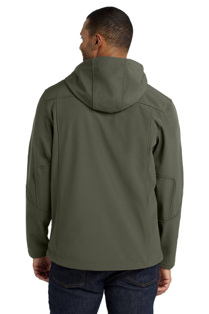 Port Authority Textured Hooded Soft Shell Jacket. J706 Mineral Green/ Soft Orange