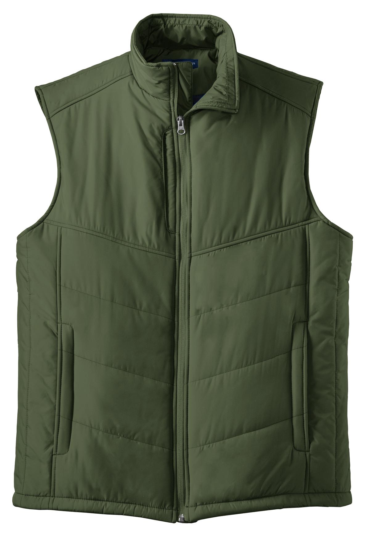Port Authority Puffy Vest. J709 Olive/ Cayenne
