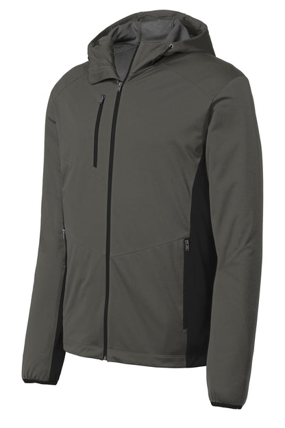 Port Authority Active Hooded Soft Shell Jacket. J719 Grey Steel/ Deep Black