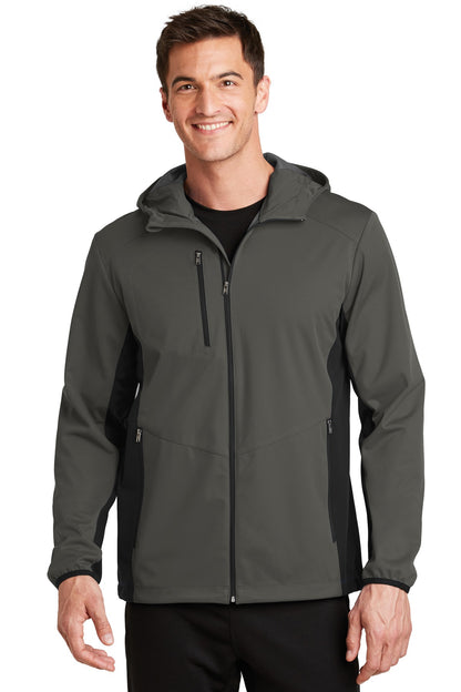 Port Authority Active Hooded Soft Shell Jacket. J719 Grey Steel/ Deep Black