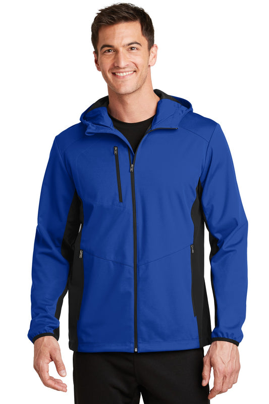 Port Authority Active Hooded Soft Shell Jacket. J719 True Royal/ Deep Black