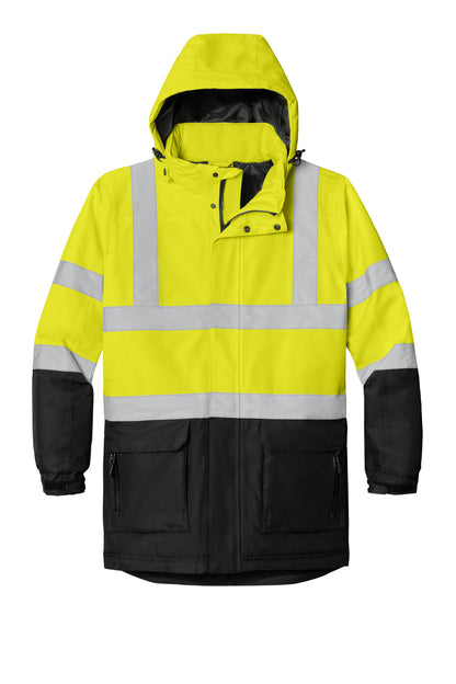 Port Authority ANSI 107 Class 3 Safety Heavyweight Parka J799S Safety Yellow/ Black/ Reflective