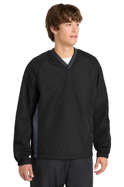 Sport-Tek Tipped V-Neck Raglan Wind Shirt JST62 Black/ Graphite