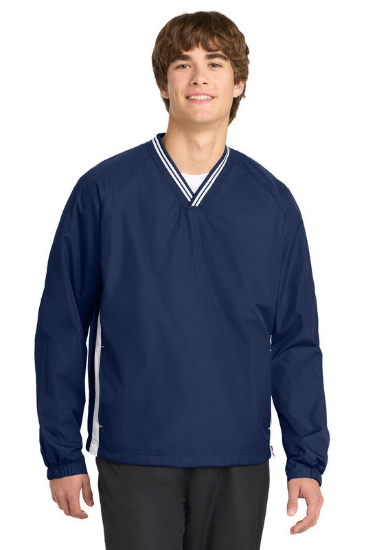 Sport-Tek Tipped V-Neck Raglan Wind Shirt JST62 True Navy/ White