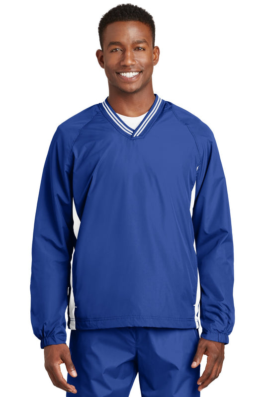 Sport-Tek Tipped V-Neck Raglan Wind Shirt. JST62 True Royal/ White