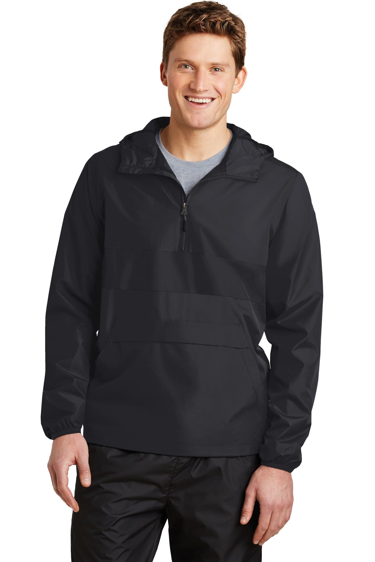 Sport-Tek Zipped Pocket Anorak. JST65 Black/ Black