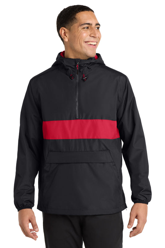 Sport-Tek Zipped Pocket Anorak JST65 Black/ True Red