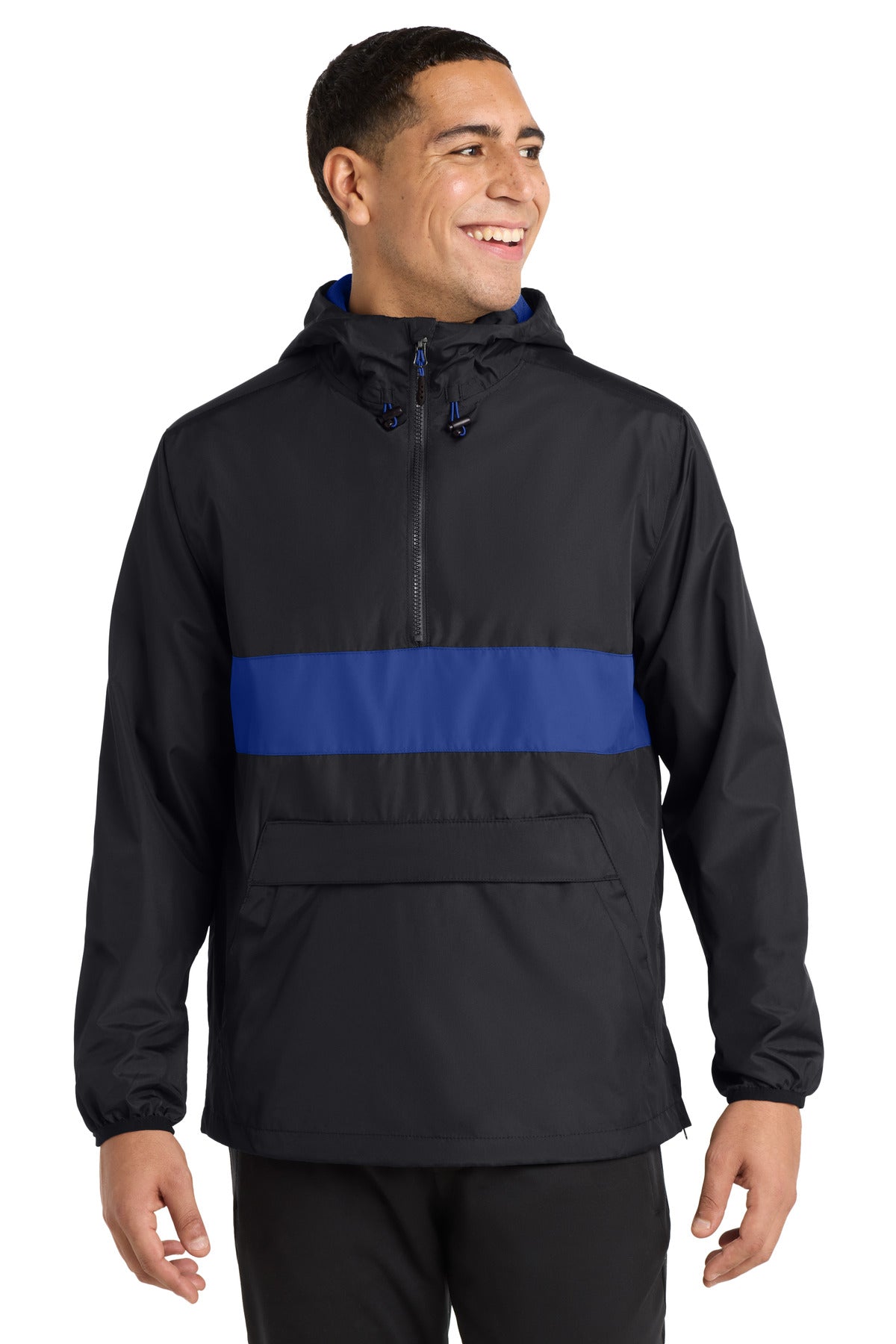 Sport-Tek Zipped Pocket Anorak JST65 Black/ True Royal