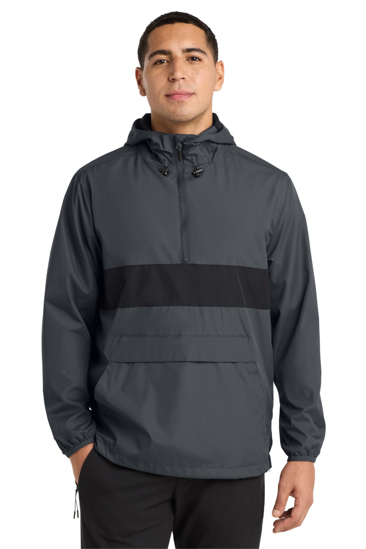 Sport-Tek Zipped Pocket Anorak JST65 Graphite/ Black