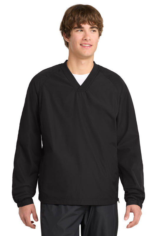 Sport-Tek V-Neck Raglan Wind Shirt JST72 Black