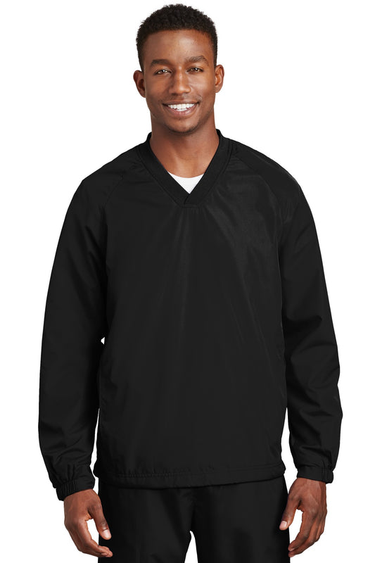 Sport-Tek V-Neck Raglan Wind Shirt. JST72 Black