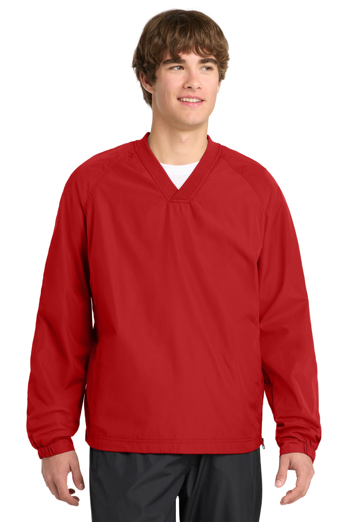 Sport-Tek V-Neck Raglan Wind Shirt JST72 True Red