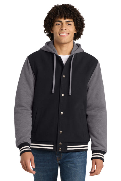 Sport-Tek Insulated Letterman Jacket JST82 Black/ Vintage Heather